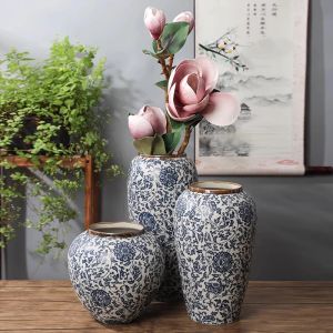 Vase Jingdezhen-Ceramic pour la décoration domestique, décoration en porcelaine bleue et blanche