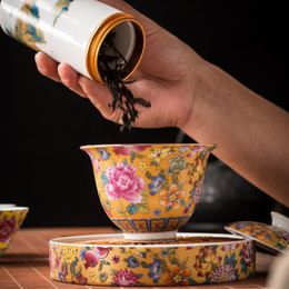 Jingdezhenhen exquis pastel thé tireen fait à la main gaiwan céramique thé bol de thé chinois
