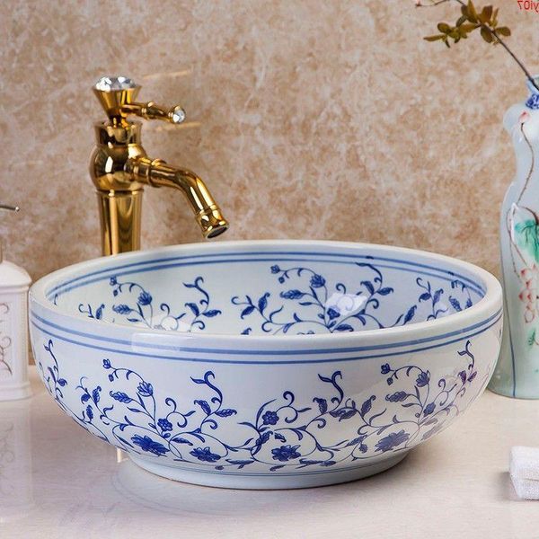 Livraison gratuite Jingdezhen main peinture artisanat bleu et blanc en céramique salle de bain lavabo lavabos haute qualité Eildv