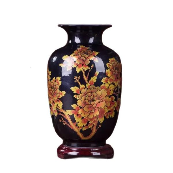 Jingdezhen – Vase à fleurs en porcelaine noire, glaçure en cristal, Vases à roses brillants faits à la main, décoration de maison de Style chinois 240325