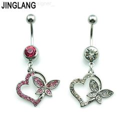 Jinglang Fashion Belly Button Anillos de acero inoxidable Dangle Rhinestone Heart Butterfly Navel Rings Percing Joyería L230808