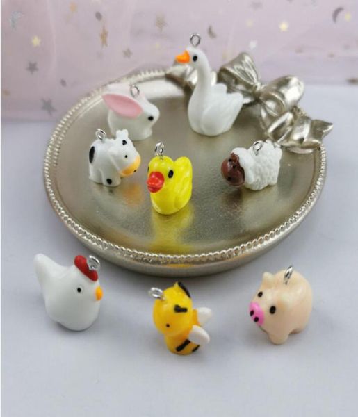 JINGLANG résine mignon Animal charme petite abeille jaune oie poulet boucles d'oreilles pendentif collier Bracelet breloques accessoires 5485481