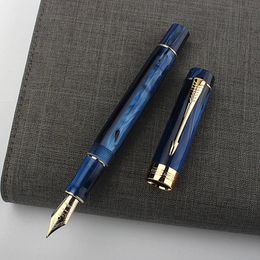 JinHao 100 stylo plume acrylique affaires bleu Spin 6 35 plume Fude calligraphie fournitures de bureau encre dorée 240124