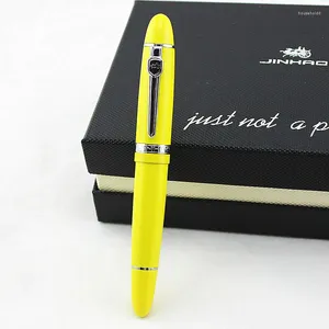 Jinhao 159 luxe gele en zilveren clipbalpen met fluwelen zakje Rollerballpennen