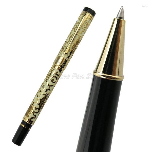 Jinhao 5000 Metal dragón textura tallado barril blanco adorno dorado bolígrafo profesional oficina papelería accesorio de escritura