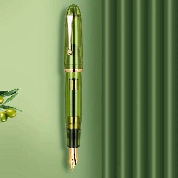 Jinhao 9019 stylo plume limité battement de coeur M plume vert olive corps Transparent pour calligraphie Signature A7555 240219