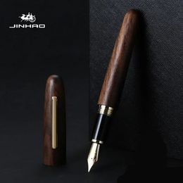 Jinhao 9056 stylo plume en bois naturel fait à la main MF Nib or clip encre stationnaire bureau d'affaires cadeau écriture fournitures scolaires 240219