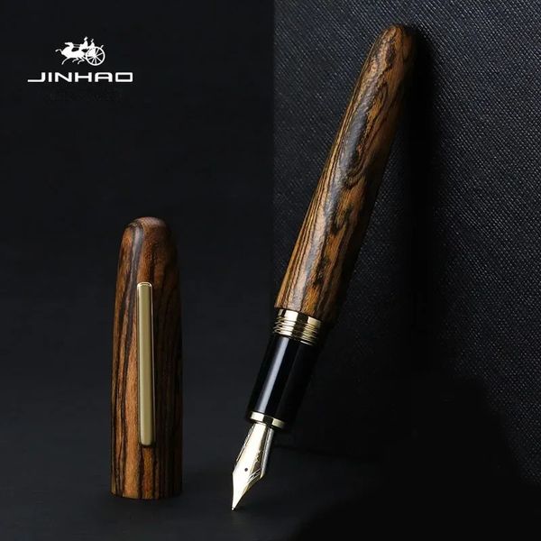 Jinhao 9056 stylo plume fait main en bois naturel M/F plume or pince stylo à encre stationnaire bureau d'affaires cadeau écriture fournitures scolaires 240110