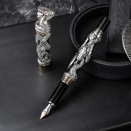 Jinhao Double Dragon/Serpent Vintage luxueux stylo plume/porte-stylo entièrement en métal sculpture gaufrage lourd cadeau stylo Collection 240110