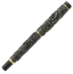 Jinhao Gray Vintage Luxe Rollerball Pen Kleine dubbele Dragon Play Pearl Metal Curving Embossing Heavy Collection