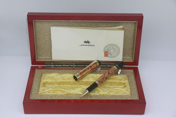 Jinhao RECHA DE DRAGON RED GOLD-RED de alta calidad con Gold Trim Roller Pen Pape Stationery Office Office para el mejor regalo