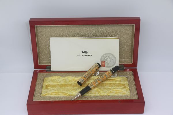 JINHAO, alta calidad, relieve de dragón dorado-amarillo con adorno dorado, bolígrafo, papelería, suministros escolares de oficina para el mejor regalo