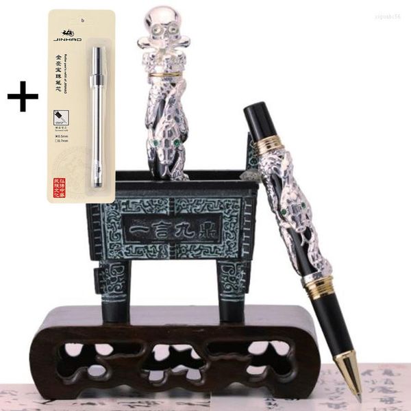 Jinhao métal argent stylo roller crâne squelette capuchon Unique pointe Fine 0.5mm Collection lourde cadeau d'écriture ancienne