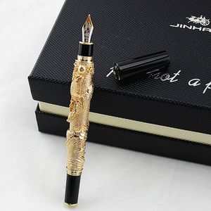 Jinhao Brand Gold Dragon Business Gift Fountain Pen 0,5 mm Fijne Nib Metal Writing Ink Pens School Office Stationery Y200709
