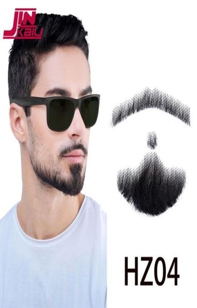 JINKAILI 100% cabello humano, barba de encaje para hombre, extensión de cabello sintético, barba de Cosplay para hombre, cabello falso 2102165427217