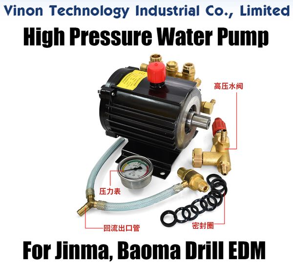 Conjunto de bomba de agua de alta presión Jinma/Baoma Taladro EDM. Presión 0~8Mpa, Eje D19mm, Velocidad 300~720r/min, Caudal 1,4~2,8L/min, Potencia 0,37~0,5KW
