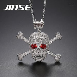 JINSE – colliers Punk avec pendentifs en pierre CZ rouge pour hommes, couleur or, style Hip Hop, corde cadeau, chaîne 1286V