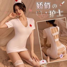 Jinya Fun Underwear Sexy Hollow Nurse Uniform Temptation Hot Role Plays Set Set Silk Socks 773