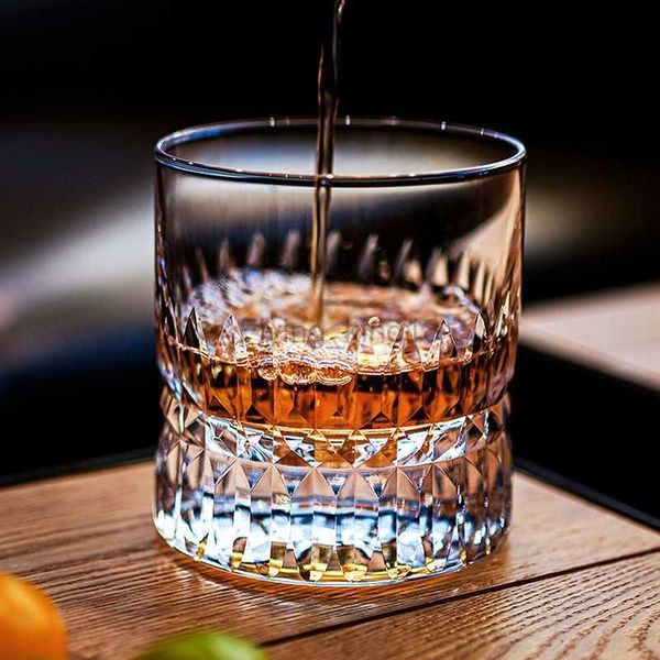 JINYOUJIA Edo Kiriko Transparent Cristal Whisky Coupe Gravure À La Main Fond Épais Whisky Rock Liqueur Vin Verre Coffret Cadeau HKD230809