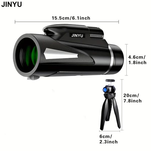 JINYU Nouveau monoculaire HD 12x50 adulte haut de gamme avec adaptateur pour smartphone, dragonne pour trépied, prisme BAK4 léger haute puissance et objectif FMC monoculaire