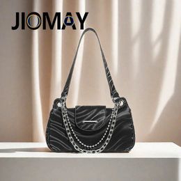 Jiomay Black Stripe Luxury Designer Handbags Busin and Leisure Light Luxury Style Bag Menger Sac à main sac à main F7F5 #