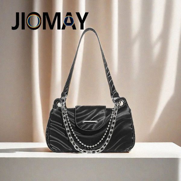 Jiomay Black Stripe Luxury Designer Handbags Busin and Leisure Light Luxury Style Bag Sac Menger Sac à main sac à main M7S3 #