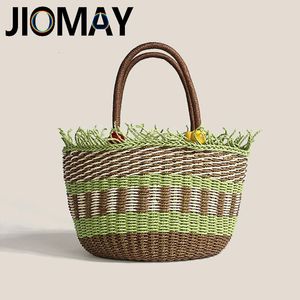 JIOMAY SAMP SAGS Sacs Femmes Fashion Designer de mode Sacs contrastés Couleurs tisser la plage Panier de vacances Handle Handle Pandon 240424