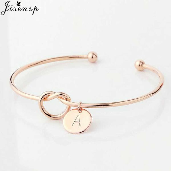 Jisensp Pulsera de nudo inicial simple 26 letras Brazaletes para novias A-Z Pulseras con dijes Dama de honor Apertura Brazalete Joyería Q0719