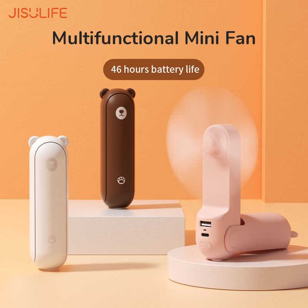 Ventilador portátil de Jisulife 3 en 1 mini a mano ventilador de enfriamiento USB 4800mAh Recarga Ventilador de bolsillo pequeño con linterna de banco de energía