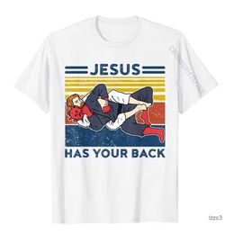 Jiu jitsu camisas Jesús tiene tu espalda para hombre bjj mma jujitsu camiseta camiseta de algodón para hombres geek tees liso simple estilo 220426 jil6