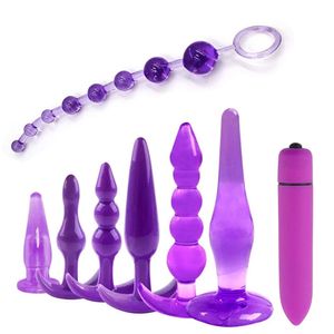 JIUAI plug anal silicone liège anal Vibromasseur 8PCS Butt Anals Plug Set Vibration Sensualité Perles Vibrantes gay sex toys G0725 # 10 Y191028