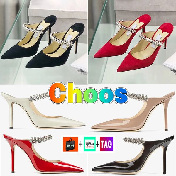 Jiy Choo Designer Talons Hauts Chaussures Bing Femmes Robe Chaussures Londres Slingback Talon Cristal Sangle Pompes Dame Sandales Avec Boîte De Luxe Classique Fête De Mariage Chaussure Sandale 24