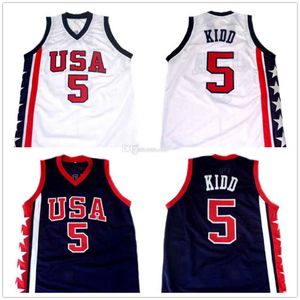 JJason Kidd #5 Team USA Retro Basketball Jersey Hommes Cousu Personnalisé N'importe Quel Numéro Nom Maillots Top Qualité