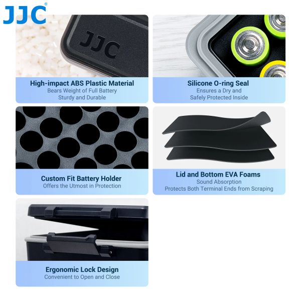 JJC 44 Slots Battery Case avec testeur de batterie pour batteries AA / AAA Organisateur de batterie à coque dure à feuilles mères pour la batterie 18650
