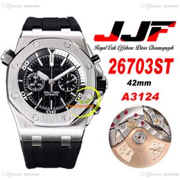 JJF 2670 A3124 Montre Homme Chronographe Automatique 42mm Blanc Intérieur Noir Cadran Texturé Bracelet Caoutchouc Super Edition Reloj Hombre Montre Homme Puretime C3
