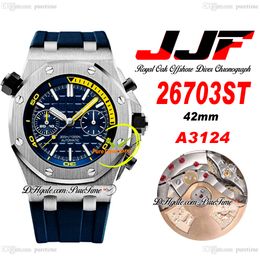 JJF 2670 A3124 Montre Homme Chronographe Automatique 42mm Jaune Intérieur Bleu Cadran Texturé Bracelet Caoutchouc Super Edition Reloj Hombre Montre Homme Puretime B2