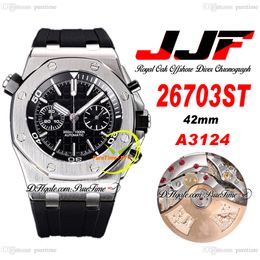 JJF 2670 A3124 Montre Homme Chronographe Automatique 42mm Cadran Bâton Texturé Noir Bracelet Caoutchouc Super Edition Reloj Hombre Montre Homme Puretime D4