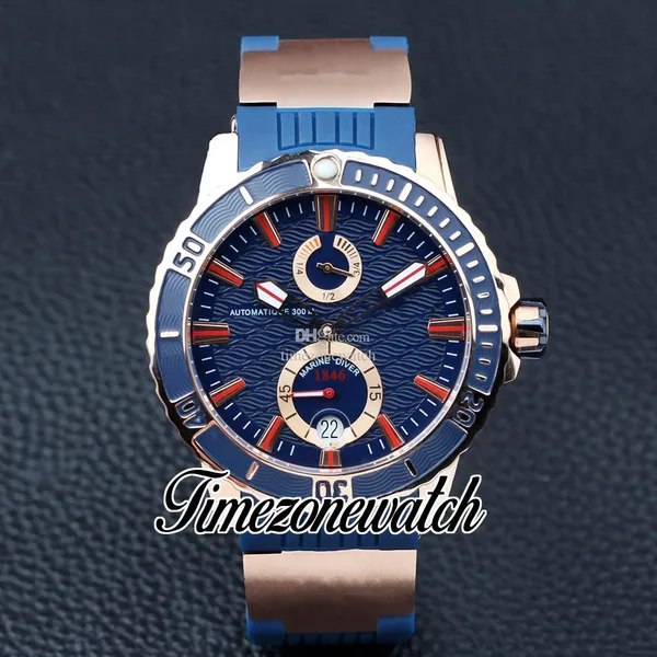 JJF Maxi Marine Diver Artemis Montre pour homme 266-10-3/93 Cadran bleu texturé Réserve de marche automatique Boîtier en or rose Bracelet en caoutchouc bleu Nouvelles montres Timezonewatch Z03a