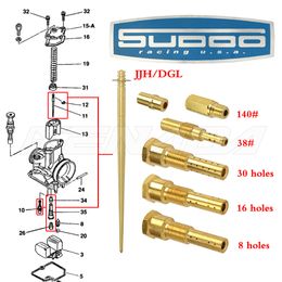 JJH / DGL Pilot Jets Main Jets Buzzle à aiguille d'aiguille tube Sudco Buse Kit pour PWK Keihin PWL PE OKO KOSO CARBUSET