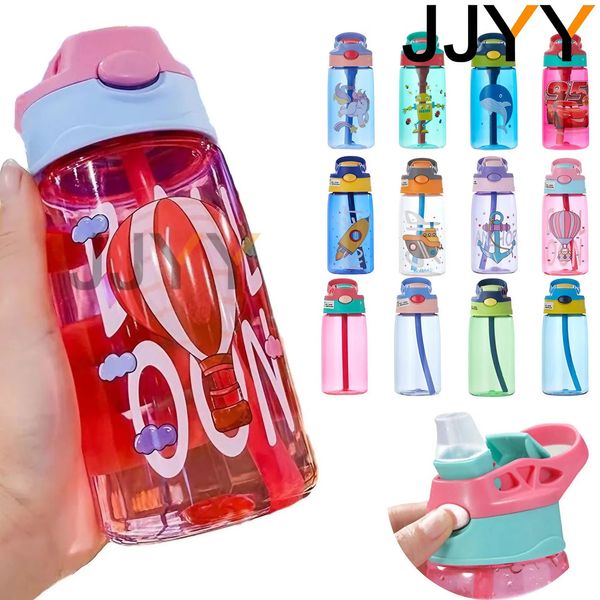 Jjyy 480ml kids sippy tasse bouteilles d'eau caricaturé créatif alimentation avec des pailles et des couvercles époustouflant des tout-petits portables dynamique 240510