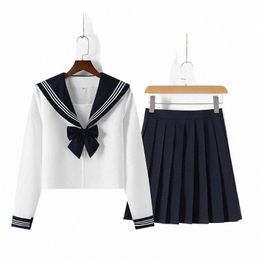 jk Zwarte Kraag Witte Lijnen Basic Schooluniform Meisje Matrozenpakken Plooirok Japanse Stijl Kleding Anime COS Kostuums Vrouwen k0uI #