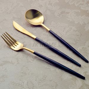 JK Home 18/10 manche noir couverts dorés ensemble de couverts en acier inoxydable mat cuillère fourchette couteau couverts ensemble vaisselle vaisselle
