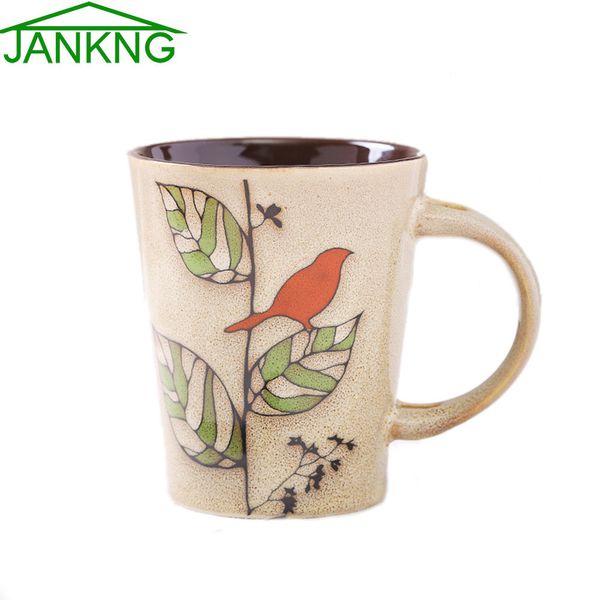JK HOME 400mL oiseau arbre pantalon tasses en céramique tasse nouveauté peinte à la main tasse à café tasse cadeau d'anniversaire tasse à thé élégance lait tasses