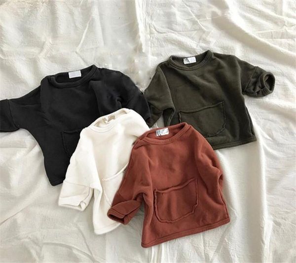 JK Korean Style NOUVEAUX INS LITTLE BOYS GARDS Girls Sweatshirts Designer Pockets Printemps Automne Fashions Enfants Bounes Vêtements Sweet1625646