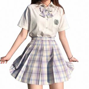 JK Uniformes scolaires 2021 Été Taille haute Jupes Jupes plissées de style coréen pour filles mignonnes dames douces mini-jupe à carreaux costumes o1iZ #