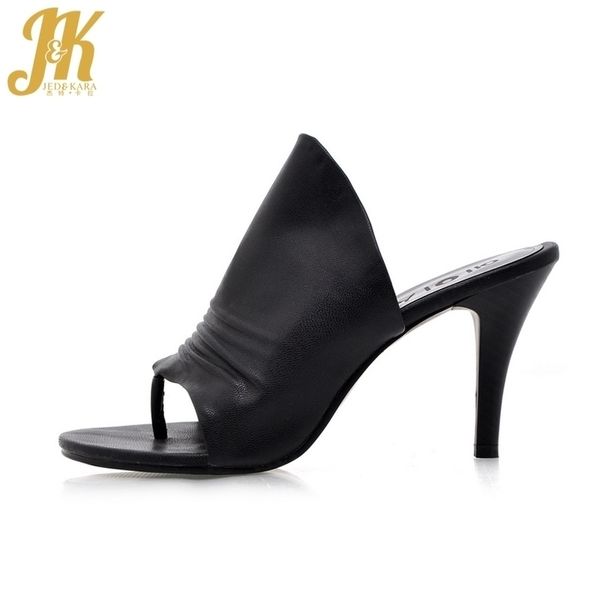 JK Sexy High Heel Slippers Open Toe Talons minces plissés Pu Slides Footwear Fashion Summer Casual Ladies Mules Chaussures Y200423