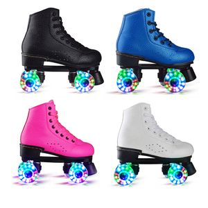 JK patins adultes Pu Leather Quad Roller Skates Double Line Skates à deux lignes Patines Pu Flash ou No Flash Wheels