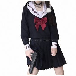 JK uniforme FILLE été étudiant style collégial classe de base uniforme costume de marin MANCHES LONGUES mauvaise fille JUPE LONGUE COSPLAY COSTUMES H2jT #