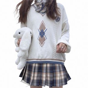 jk Uniform Trui Koreaanse V-hals Gebreide Tops College Stijl Zoete Vrouwelijke Student Losse Uitloper Japanse Schooluniform P3wZ #