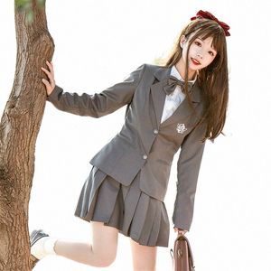 JK Uniforme Deux broderies à simple boutonnage Uniforme japonais School Girl Anime Uniforme scolaire Cosplay Jk Set Manteau + chemise + jupe + cravate Y3TF #